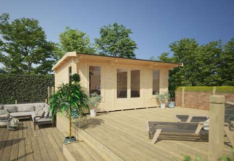 Tiger Sheds Procas Log Cabin, Garden, Outdoor, Deck, patio furniture, sky, hedge, trees
