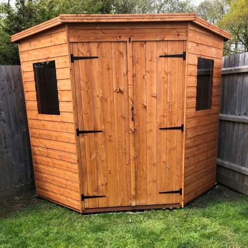 Tiger Deluxe Corner Shed with Double wooden doors and two windows