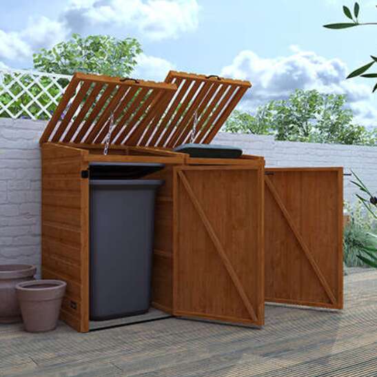 A picture containing Tiger Double Bin Store, wheelie bin storage in garden