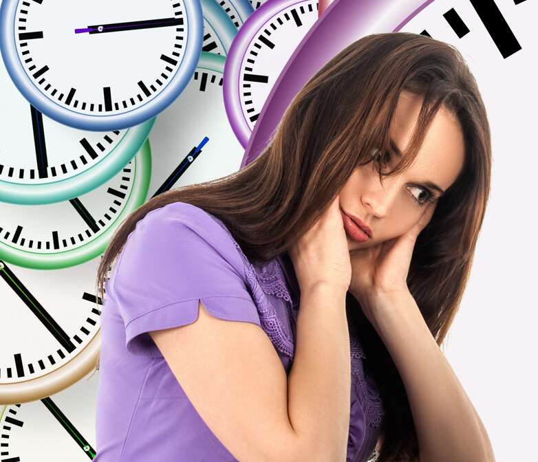lady stressed, time, clocks
