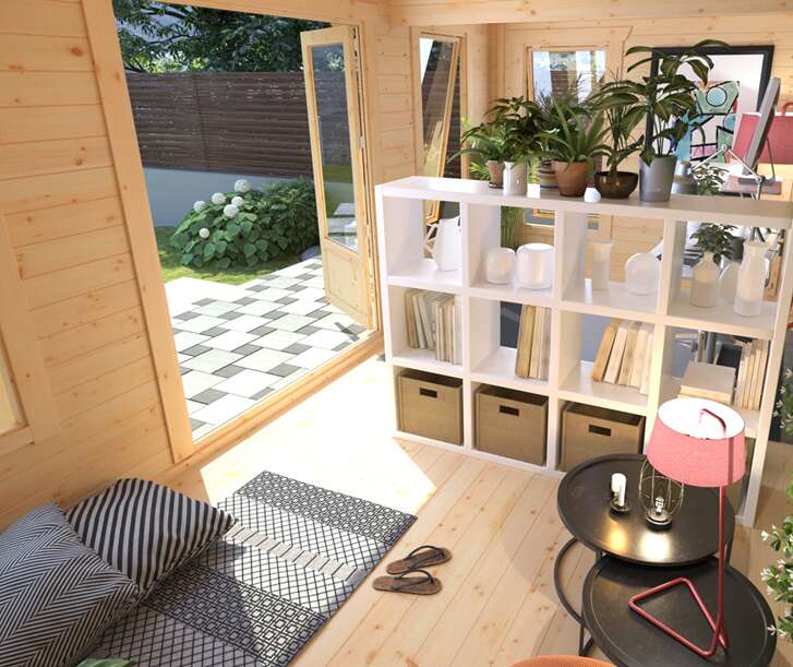 Home office of the future interior image with storage, chill out zone, natural light