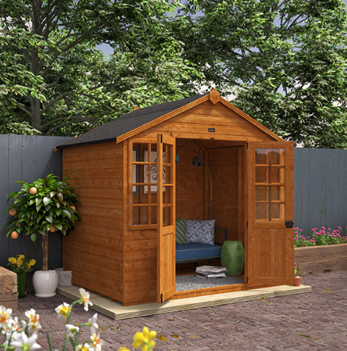 A picture containing a Tiger Sheds Summerhouse, garden with flowers