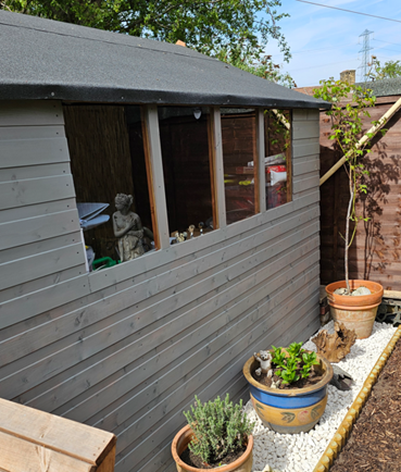 A small shed with a small garden