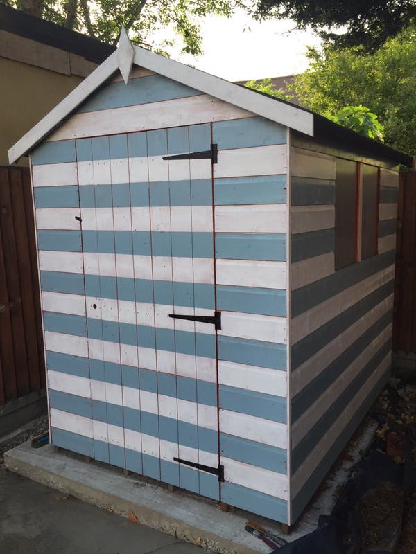 Blue and White Tiger Shiplap Apex Shed