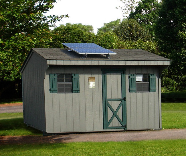 Shed with solar panels on roof