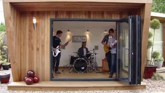 band playing in a soundproof shed