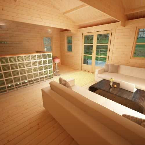 Interior of Tiger Delta log cabin