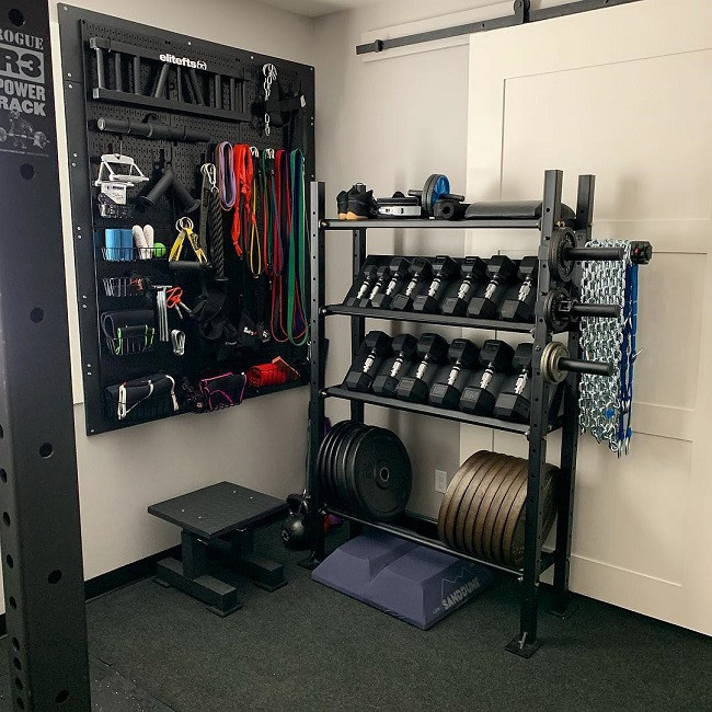 Storage units in a garden gym shed