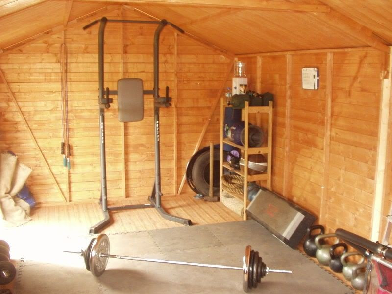 Gym setup in a shed
