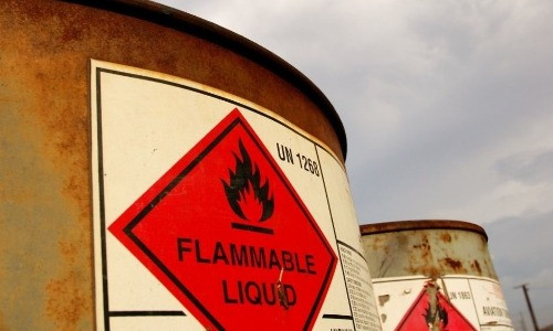 Drums filled with flammable liquids