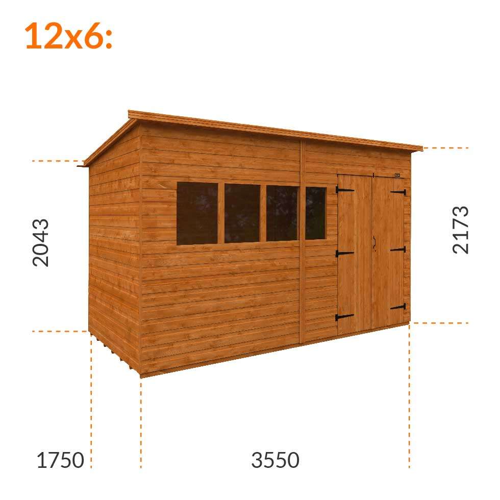 7x5w Tiger Extra High Pent Shed | Double Doors