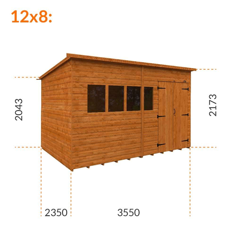 7x5w Tiger Extra High Pent Shed | Double Doors
