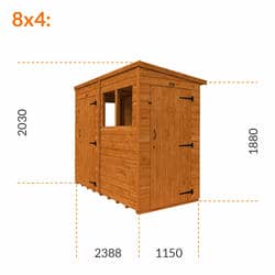 8x4 TigerFlex® Shiplap Pent 2-Door Shed