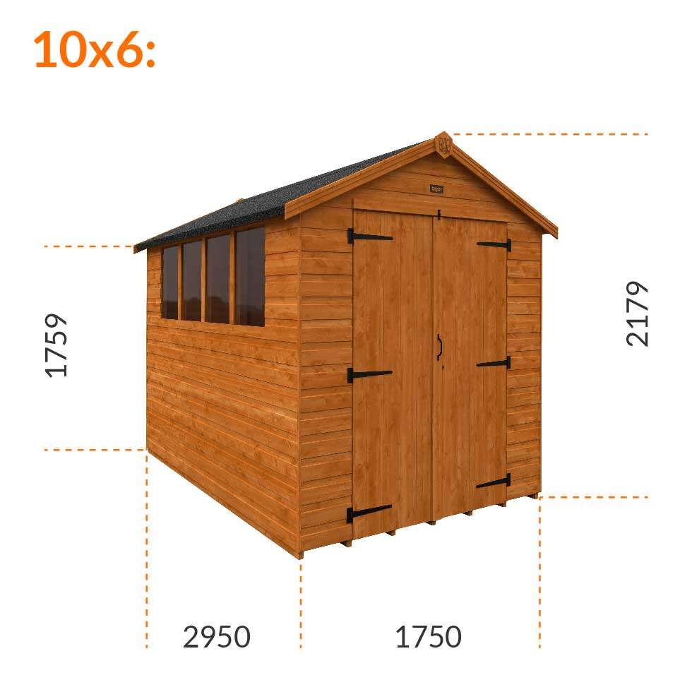 10x6w Tiger Shiplap Apex Shed | Double Doors