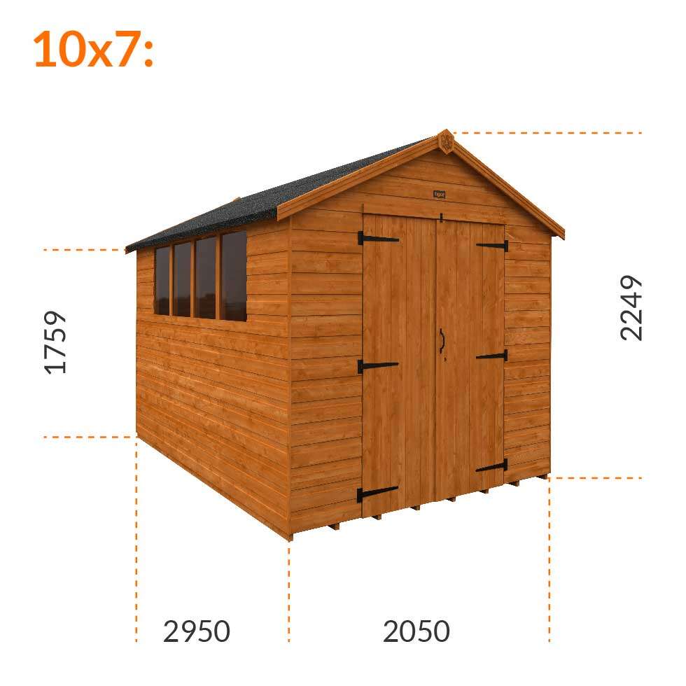 10x7w Tiger Shiplap Apex Shed | Double Doors