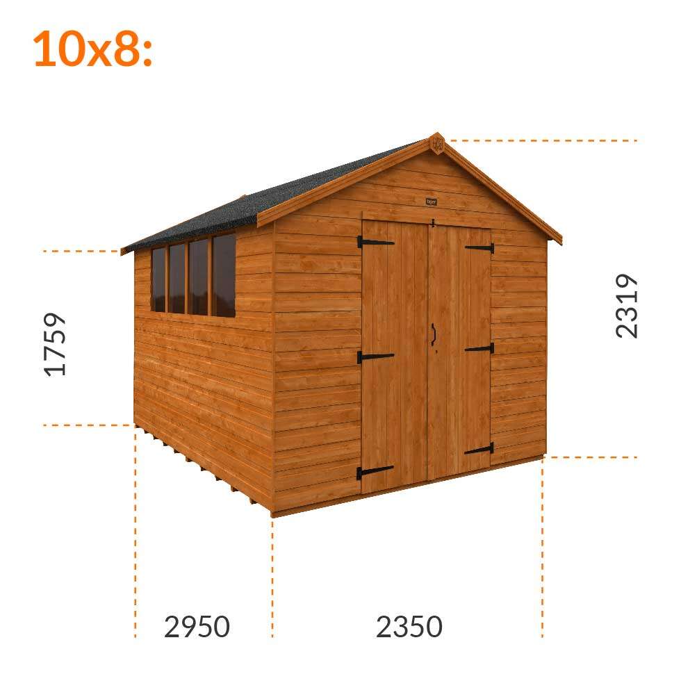 10x8w Tiger Shiplap Apex Shed | Double Doors