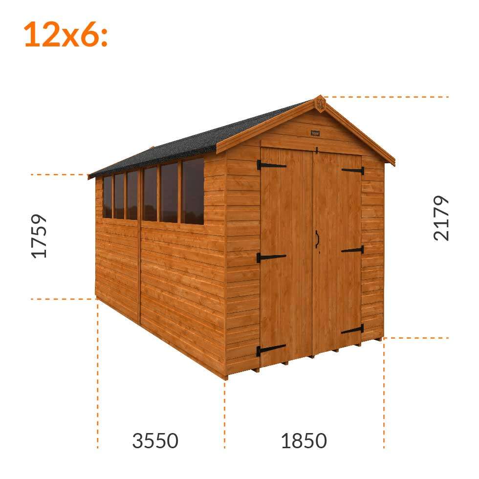 12x6w Tiger Shiplap Apex Shed | Double Doors