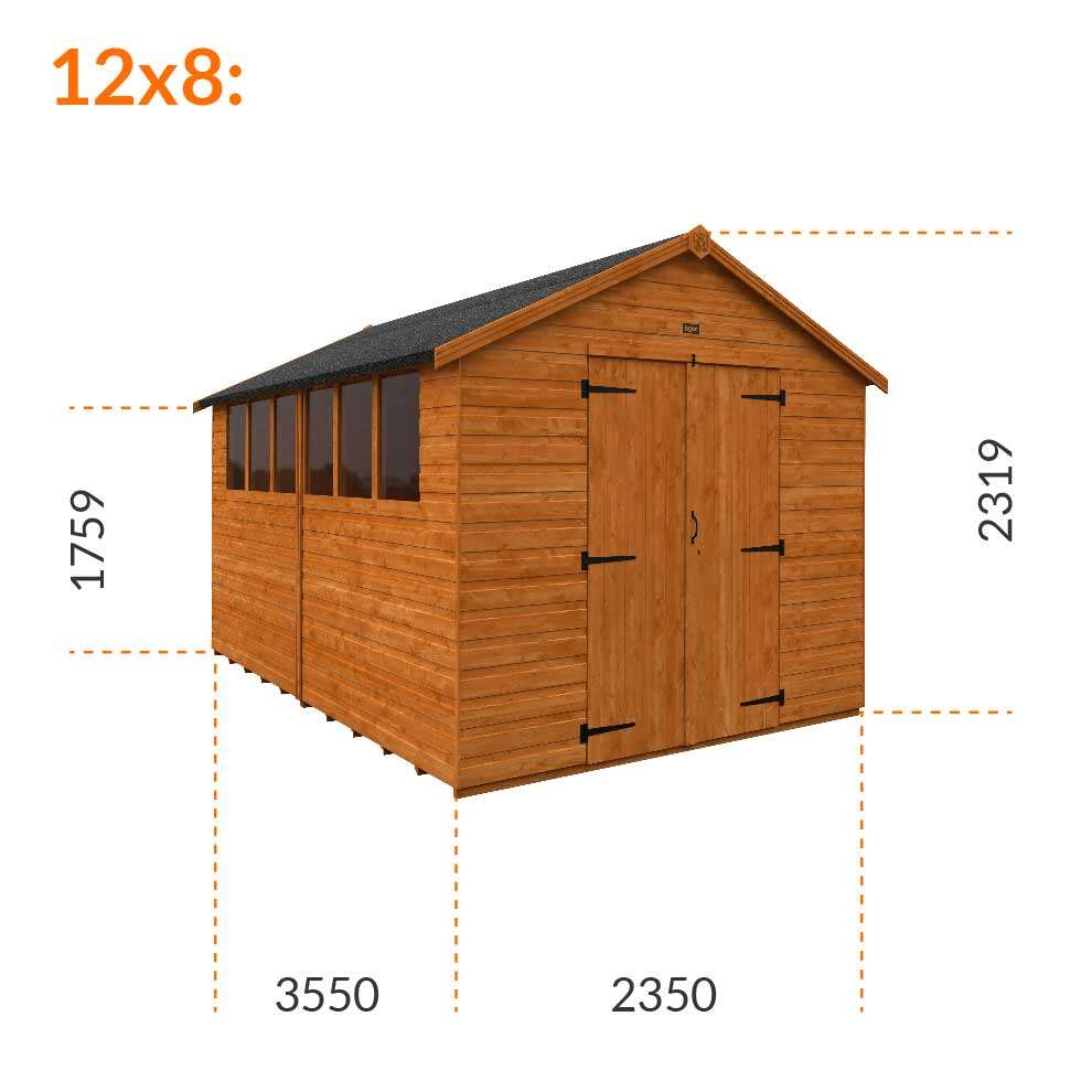 12x8w Tiger Shiplap Apex Shed | Double Doors