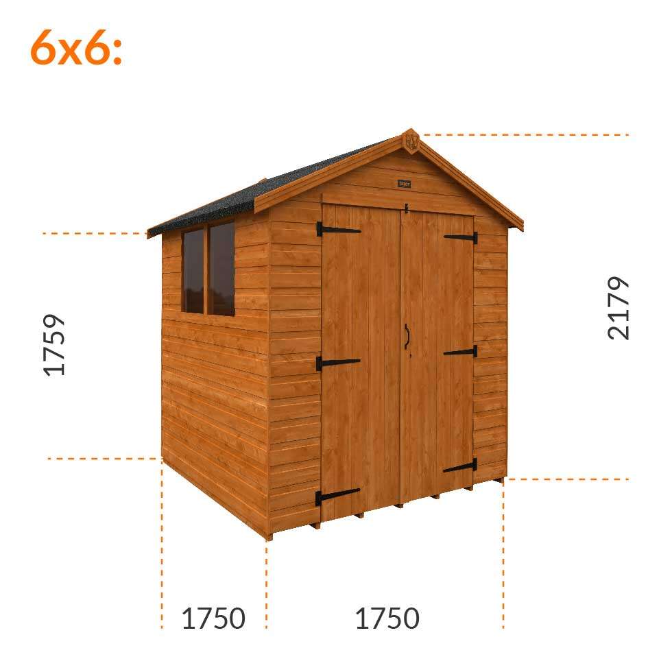 6x6w Tiger Shiplap Apex Shed | Double Doors