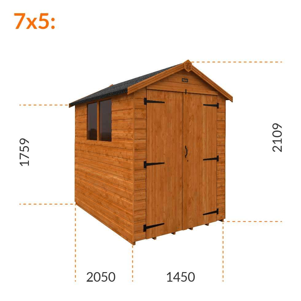 7x5w Tiger Shiplap Apex Shed | Double Doors