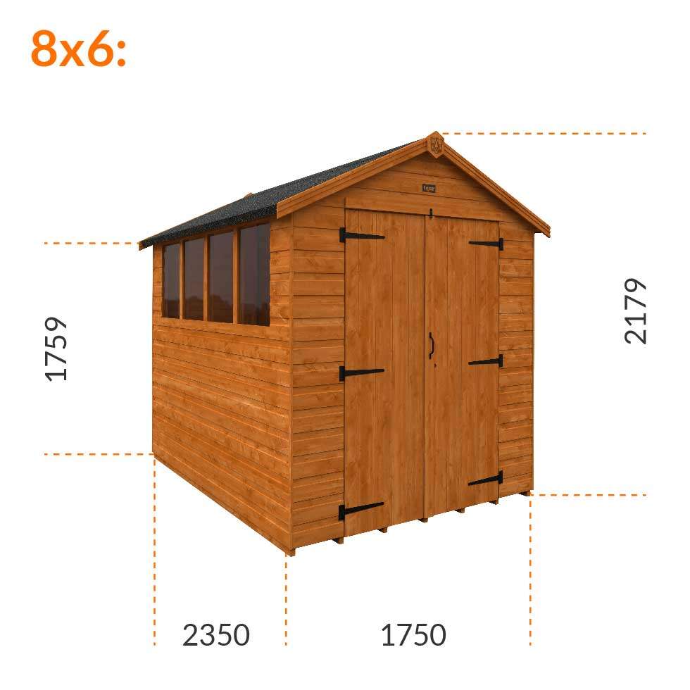 8x6w Tiger Shiplap Apex Shed | Double Doors