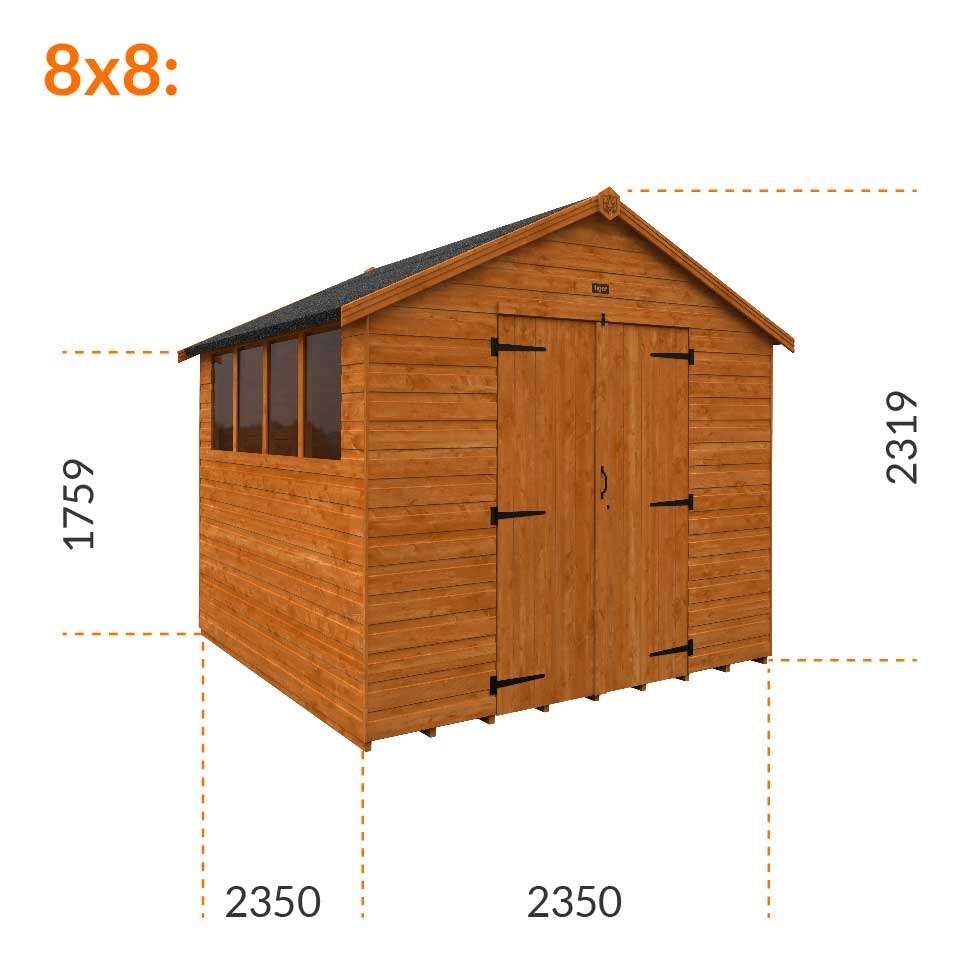 8x8w Tiger Shiplap Apex Shed | Double Doors