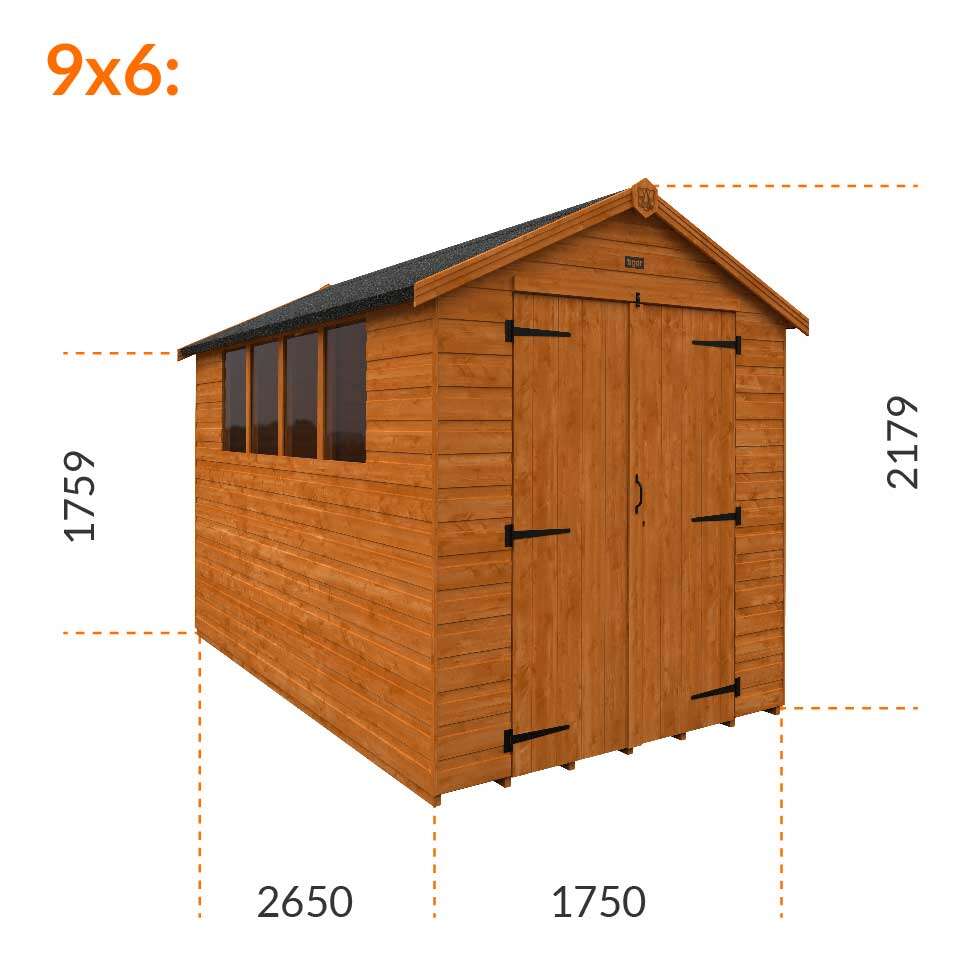 9x6w Tiger Shiplap Apex Shed | Double Doors