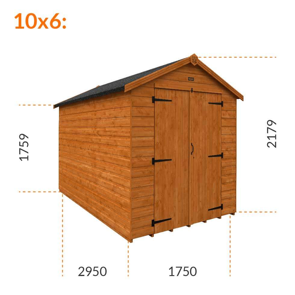 10x6w Tiger Shiplap Windowless Apex Shed | Double Doors