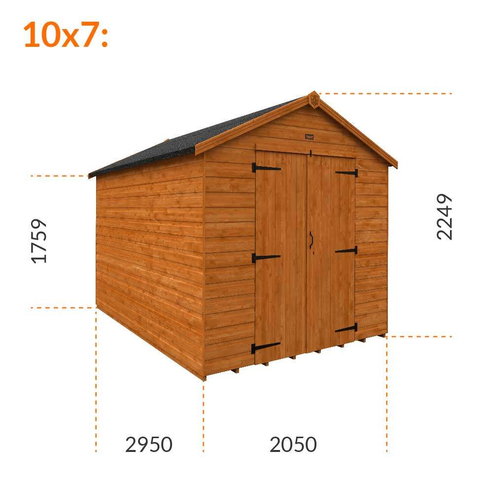 10x7w Tiger Shiplap Windowless Apex Shed | Double Doors