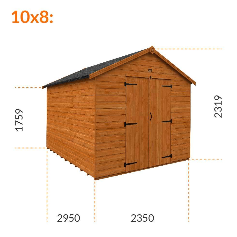10x8w Tiger Shiplap Windowless Apex Shed | Double Doors