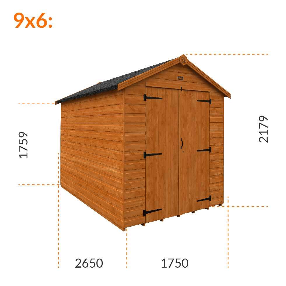 9x6w Tiger Shiplap Windowless Apex Shed | Double Doors