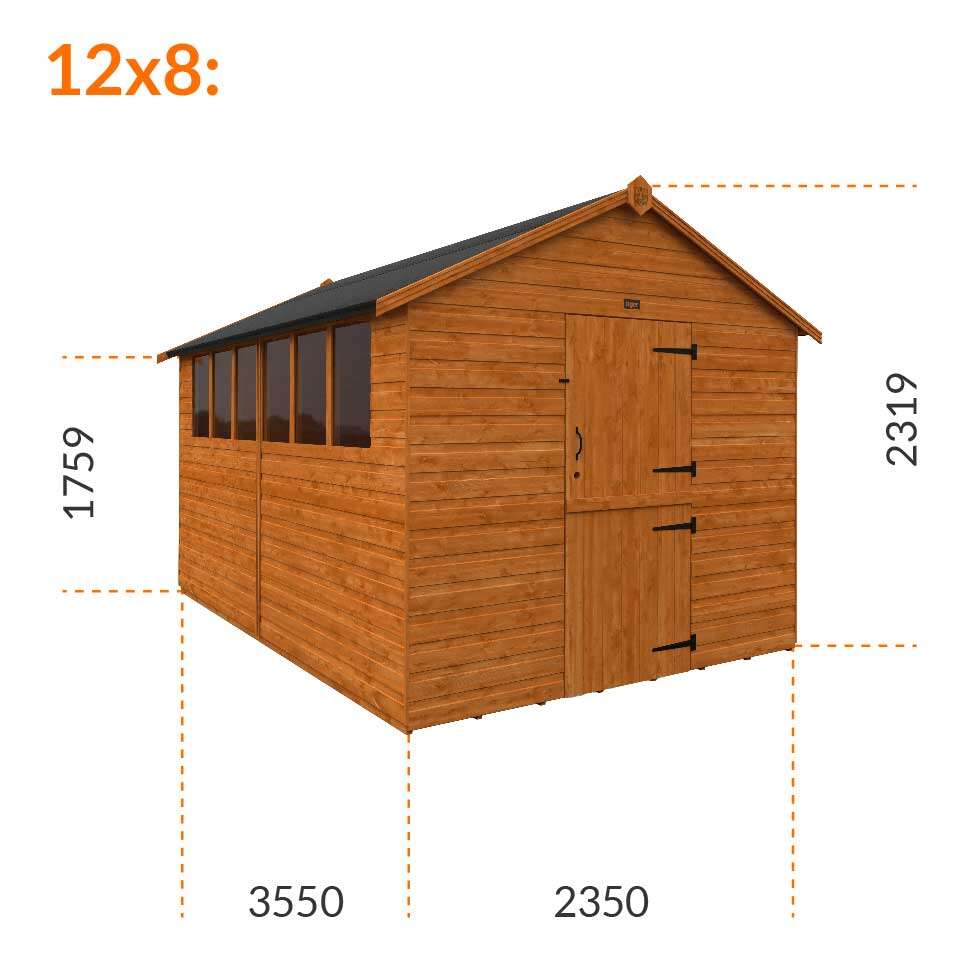 12x8w Tiger Shiplap Apex Shed | Stable Door