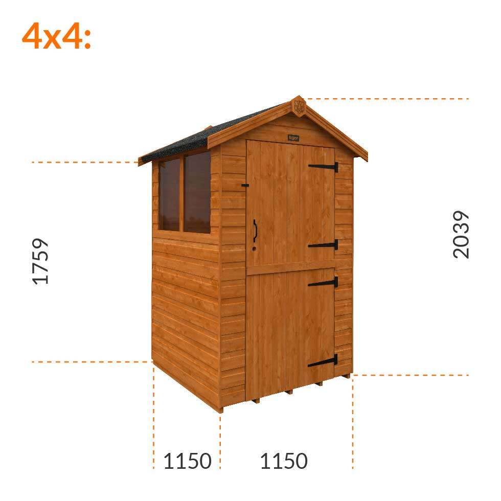 4x4w Tiger Shiplap Apex Shed | Stable Door