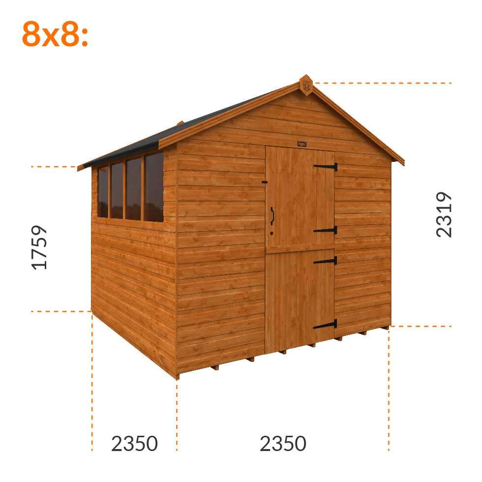 8x8w Tiger Shiplap Apex Shed | Stable Door