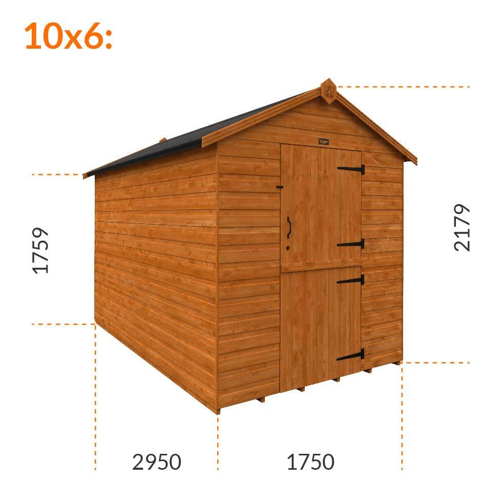 10x6w Tiger Shiplap Windowless Apex Shed | Stable Door