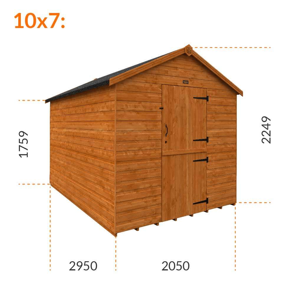 10x7w Tiger Shiplap Windowless Apex Shed | Stable Door