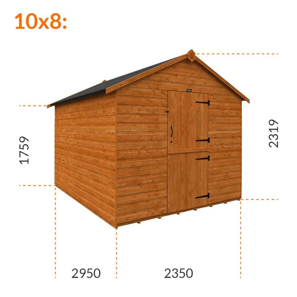 10x8w Tiger Shiplap Windowless Apex Shed | Stable Door