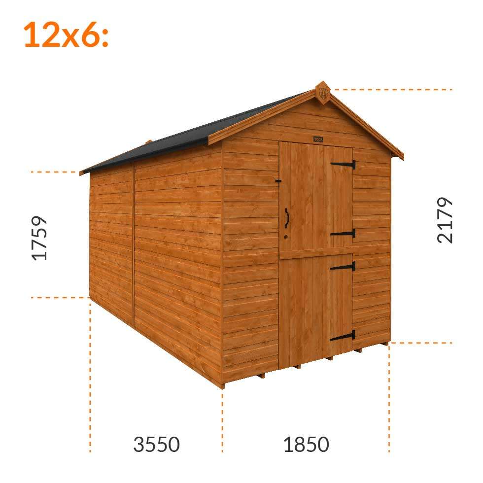 12x6w Tiger Shiplap Windowless Apex Shed | Stable Door