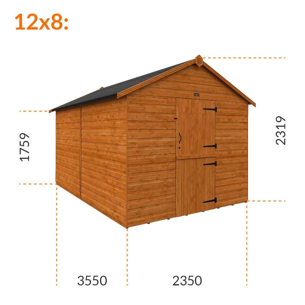12x8w Tiger Shiplap Windowless Apex Shed | Stable Door