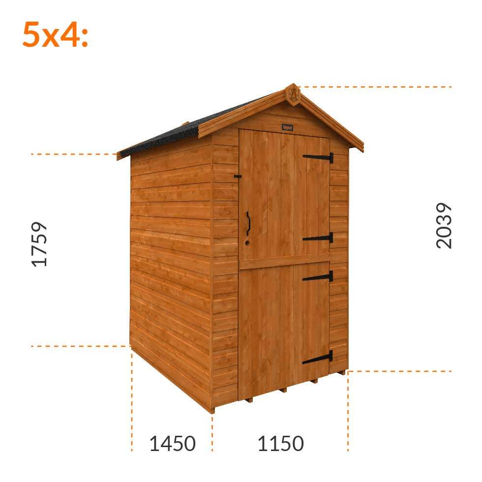 5x4w Tiger Shiplap Windowless Apex Shed | Stable Door