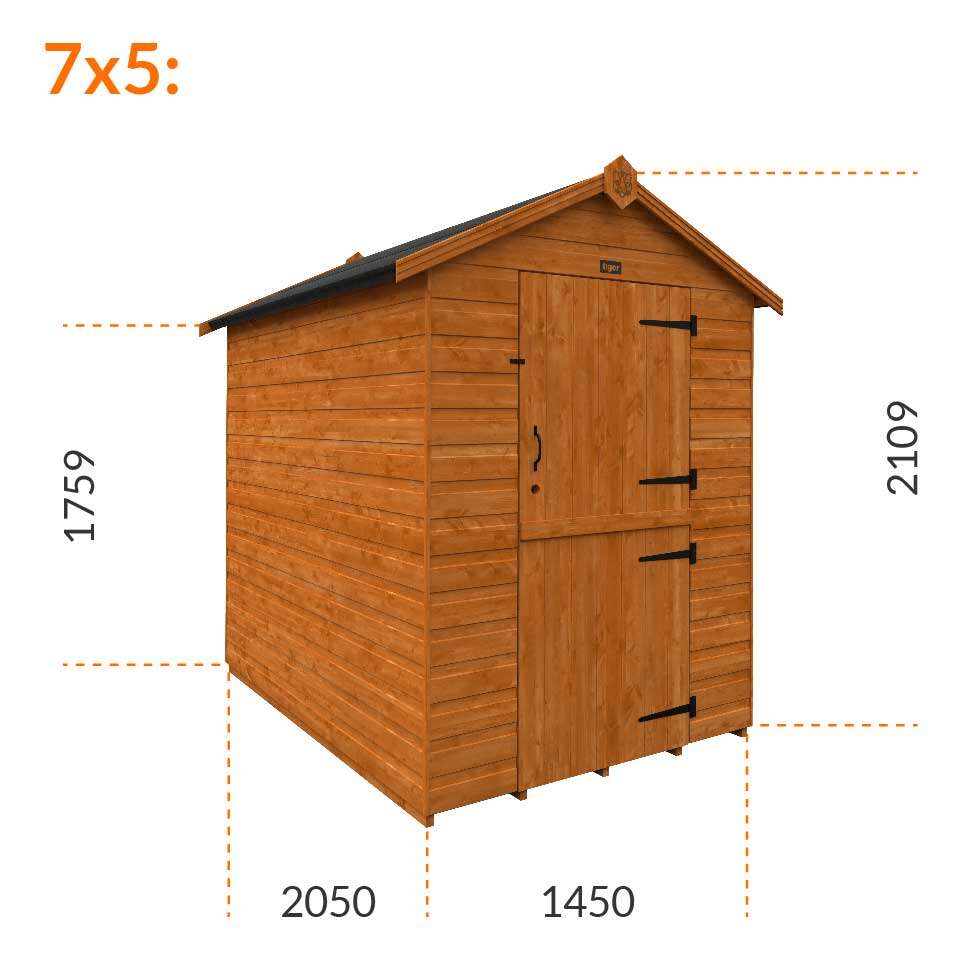 7x5w Tiger Shiplap Windowless Apex Shed | Stable Door