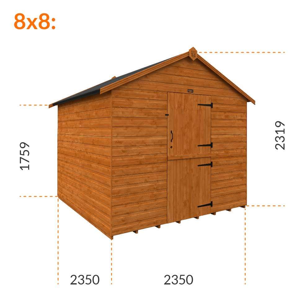 8x8w Tiger Shiplap Windowless Apex Shed | Stable Door