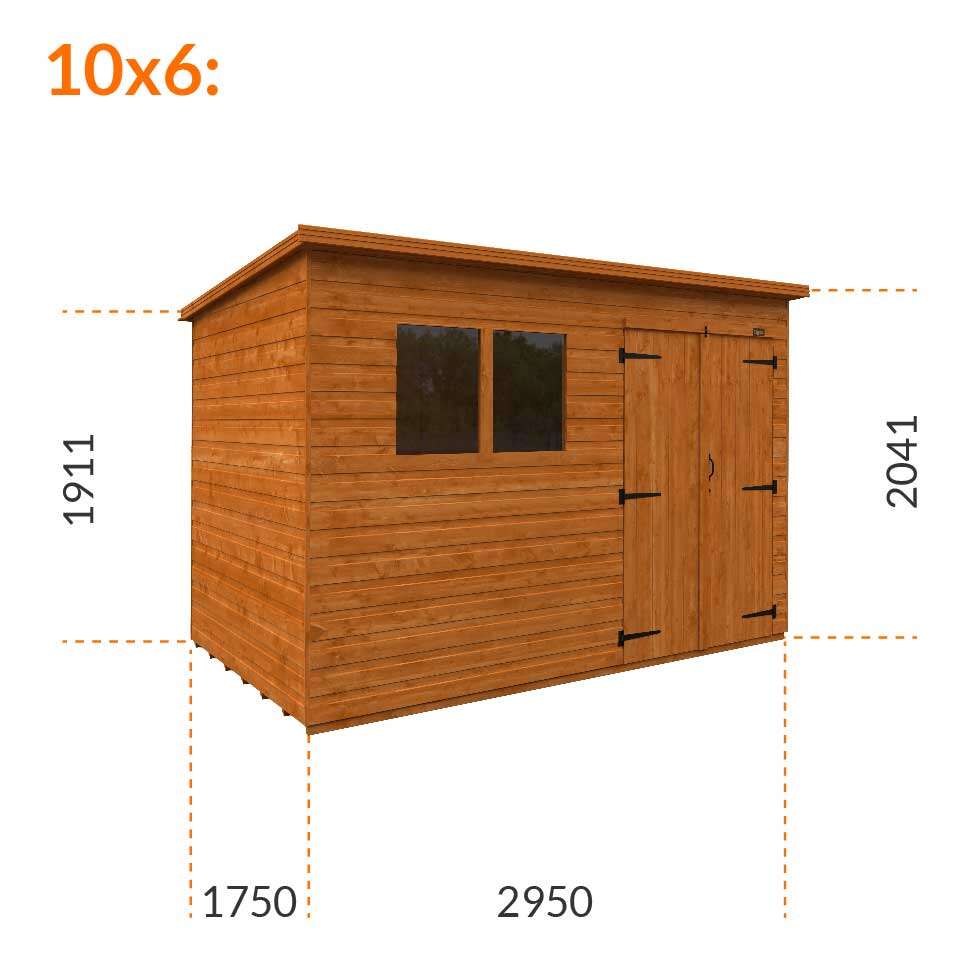 10x6w Tiger Shiplap Pent Shed | Double Doors