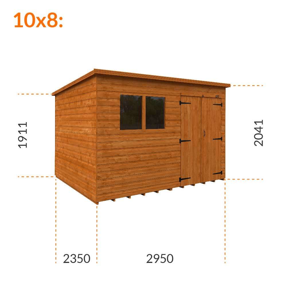 10x8w Tiger Shiplap Pent Shed | Double Doors