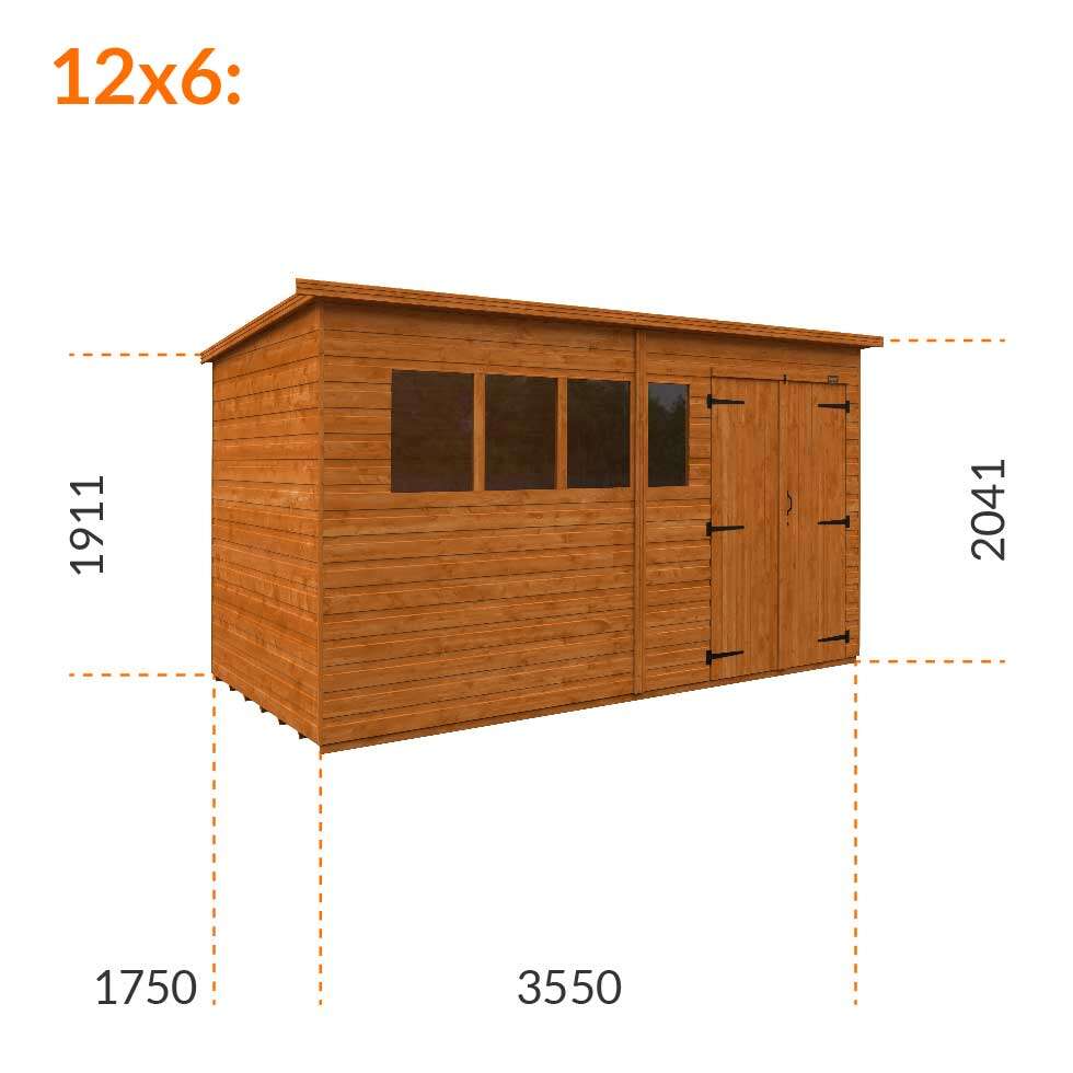 12x6w Tiger Shiplap Pent Shed | Double Doors