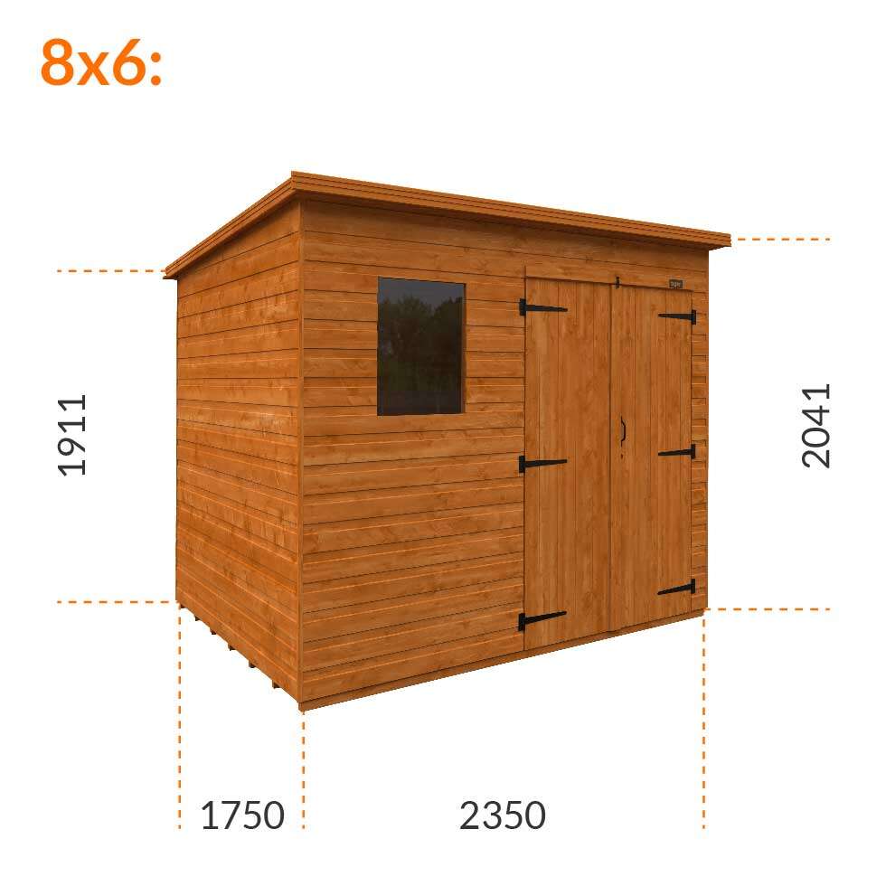 8x6w Tiger Shiplap Pent Shed | Double Doors