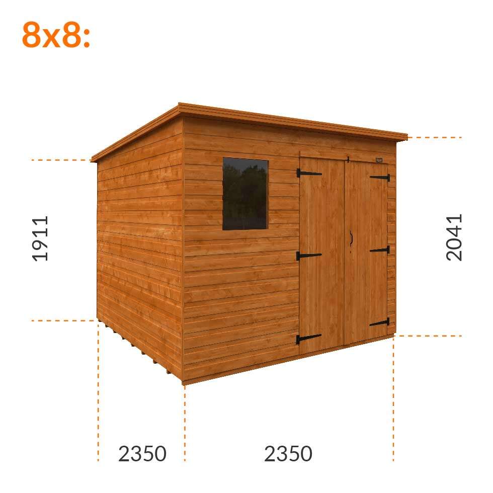 8x8w Tiger Shiplap Pent Shed | Double Doors