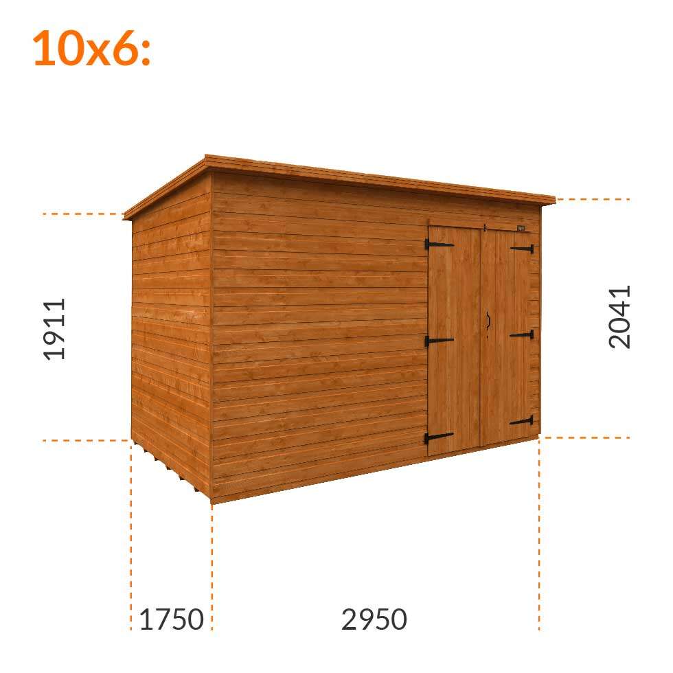 10x6w Tiger Shiplap Pent Windowless Shed | Double Doors