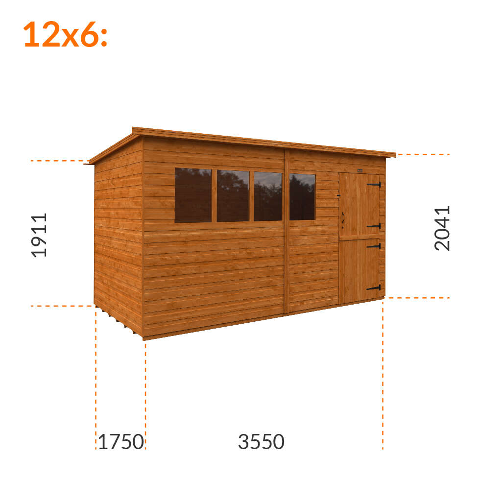 12x6w Tiger Shiplap Pent Shed | Stable Door