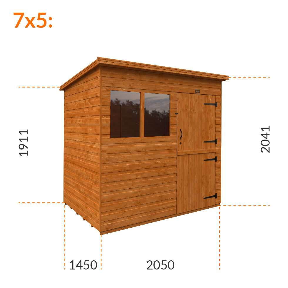 7x5w Tiger Shiplap Pent Shed | Stable Door